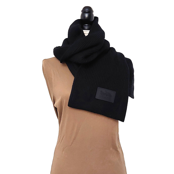 Coach Chunky Patch Long Wool Knit Scarf Black Fall Winter NWT - Picture 2 of 16